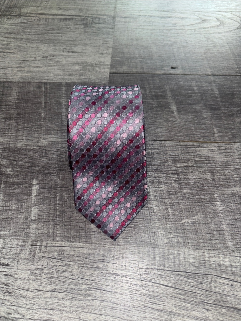 Calvin Klein Gray Tie with Pink Dot Pattern